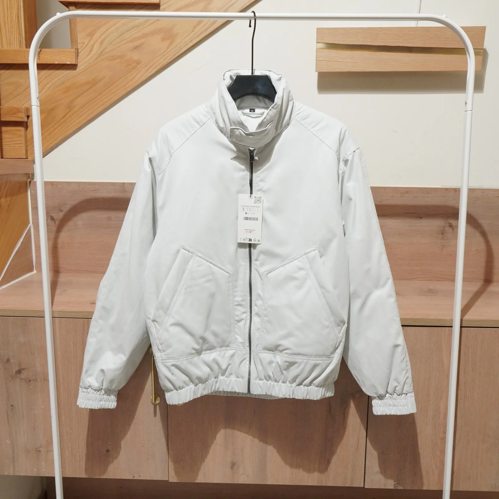 Moda europeia e americana masculina gola alta simples jaqueta de algodão curto solto casaco de algodão branco