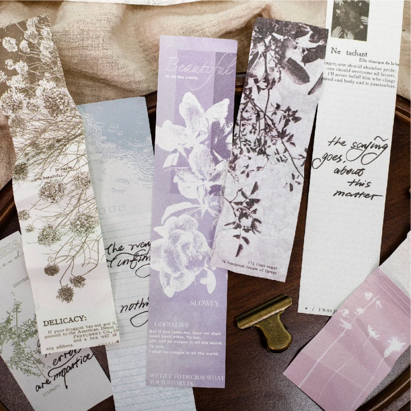 Journal GO 60pages Vintage Botanical Long Strip Sticky Notes, Minimalist Tree & Bird Tear-off Paper for Scrapbooking & Journals
