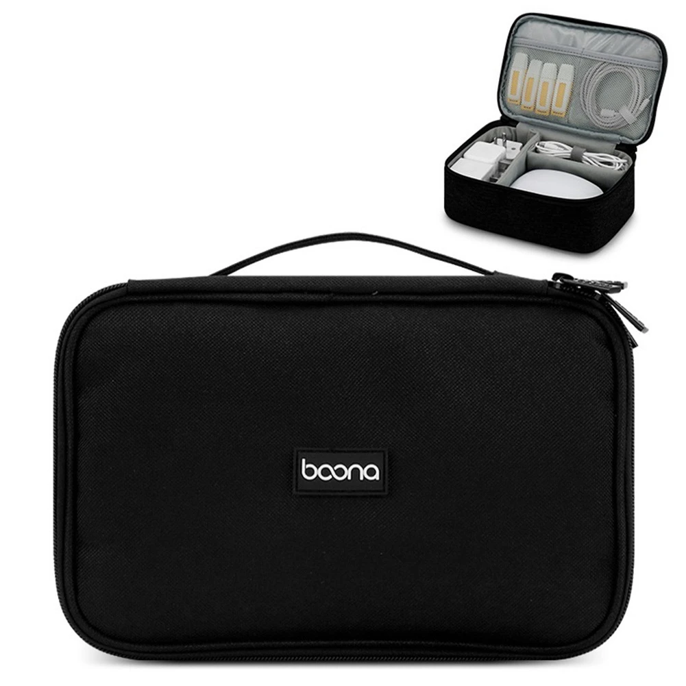 BOONA Travel Storage Bag Multifunctional for Hard Disk Case Power Bank Power Adapter Earphone Cable USB Data Cable(Black)