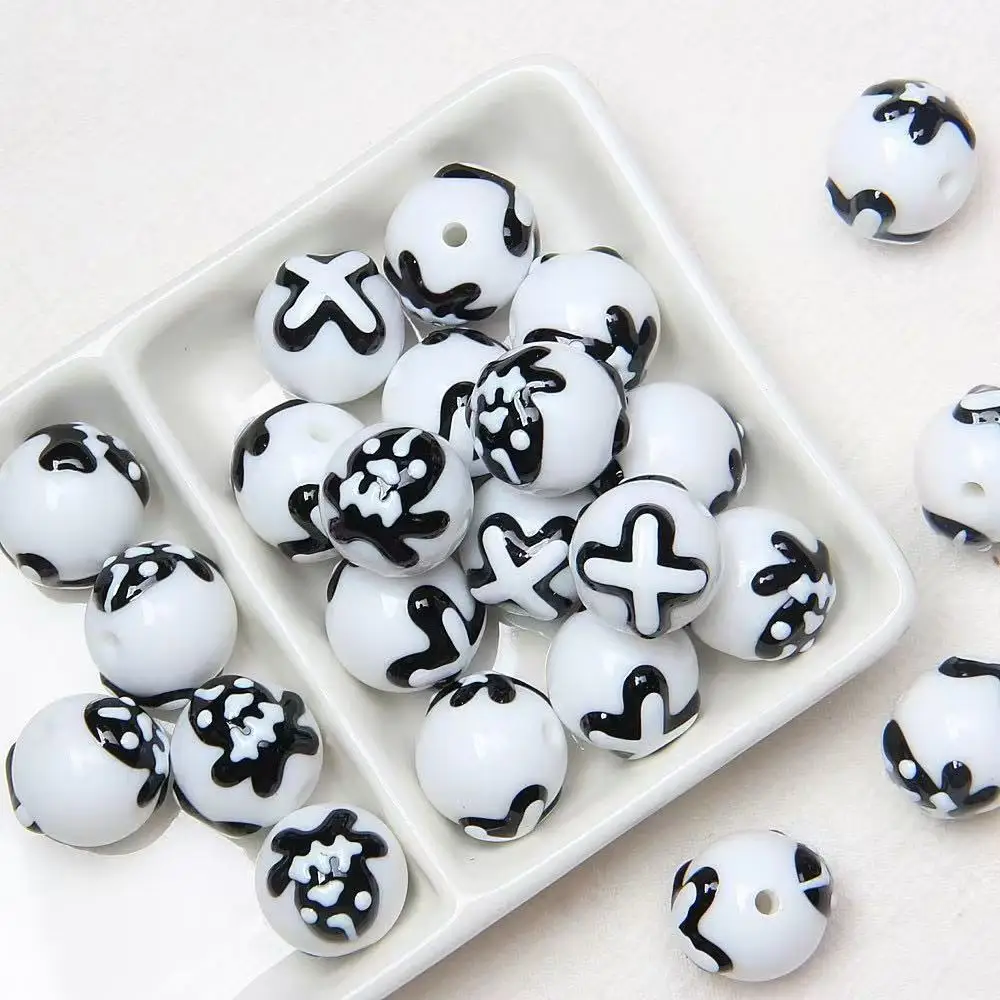 Z58 16mm Halloween-themed Cute Hand-painted pumpkin ghost Round Bead Handmade Beaded Mobile Phone Chain Bracelet Materials