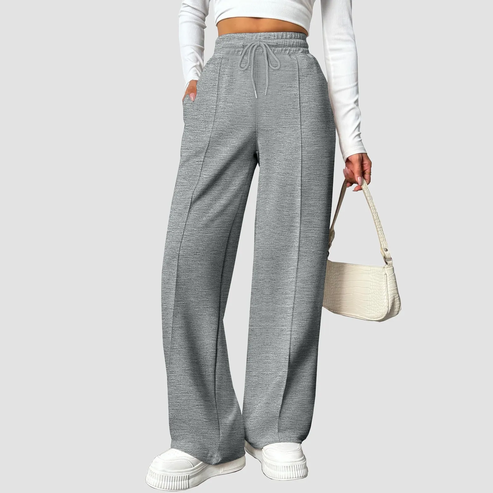 Sport Pants Women’S Fleece Lined Sweatpants Straight Leg Bottom High Waisted Sweat Pants For Women Elastic Business Trousers