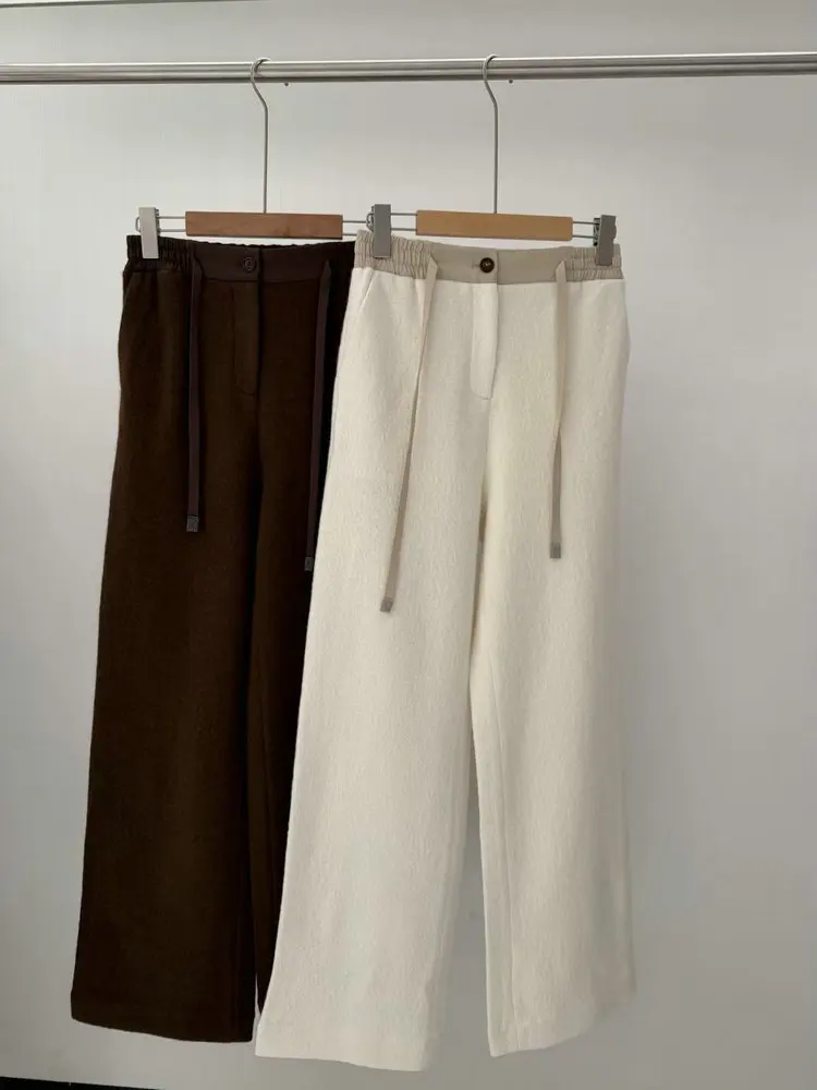 Costume décontracté en laine mélangée B * C pour femme, pull à capuche, veste avec pantalon à taille ample, costume deux pièces, automne hiver 2025