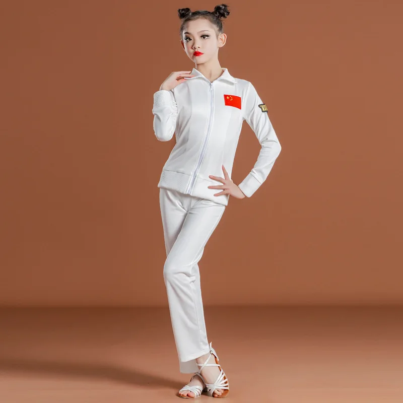 Terno de dança latina personalizado, vestido de prática para meninas, competição profissional, vestido escolar, uniforme de manga comprida, calças superiores