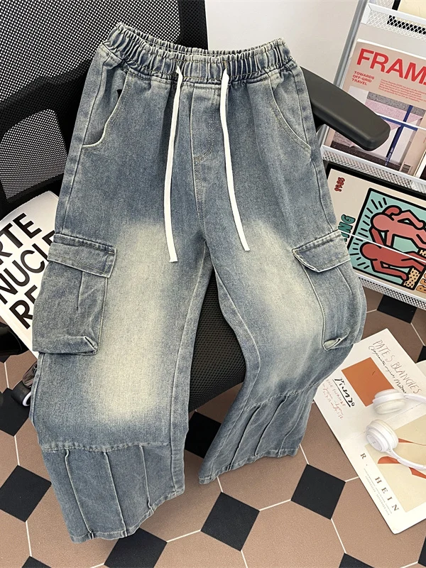 

Cleanfit Trendy Men's Jeans Large Pockets Bootcut Loose Fit Long Trousers Casual Wear All Seasons mid Waist Straight Leg Jeans
