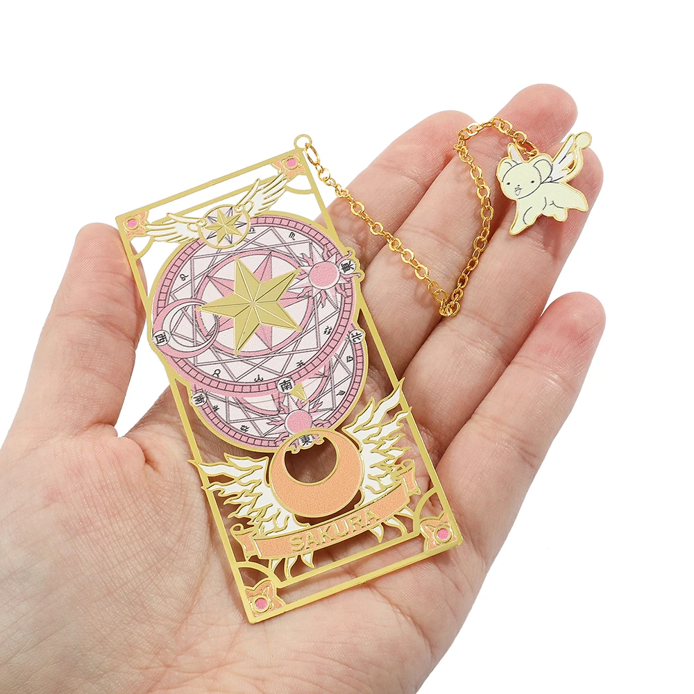 Anime Sakura Metal Hollow Out Bookmark Cute Card Captor Star Moon Tassel Pendant Bookmarks for Reader Gifts