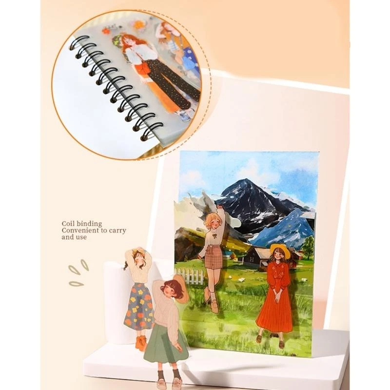 77JC Multifuntional Coil Bounds Sticker Pad with Colorful Oranges Girl Designs Safe Sticker Album PET Texture for Kids and Adult