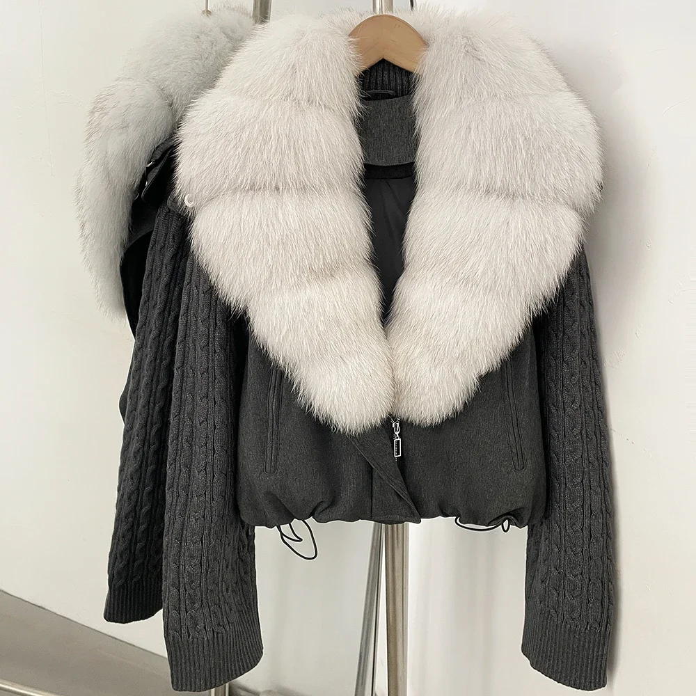 OFTBUY Damen-Pufferjacke mit abnehmbaren Strickärmeln, leichte Daunenjacke mit echtem Fuchspelzkragen, neue Winterkleidung für Damen – Detail 15