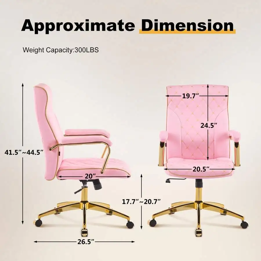 Office Chair With Adjustable Height & Rocking Tension, Ergonomic Vanity Accent Chair With Lumbar Support And Padded Armrests, Fa