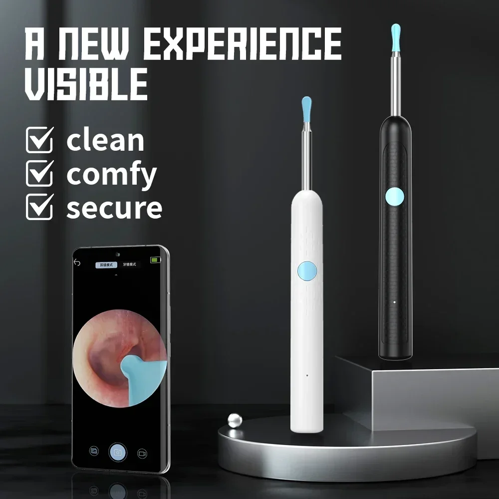 Nettoyeur d'oreille visuel intelligent avec caméra, bâtons d'oreille, chargement USB C, outil d'élimination du cérumen, connexion WIFI, 6 lumières LED