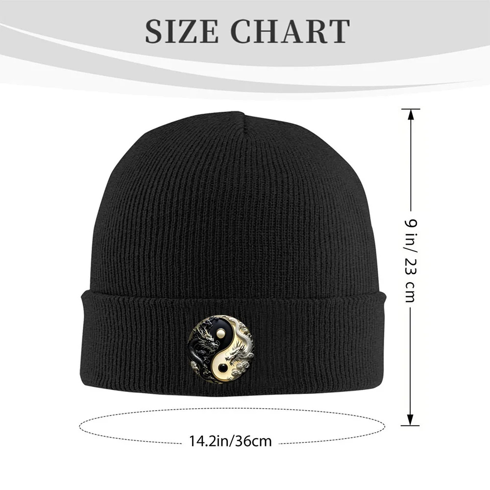 Yin Yang Dragons Print Knit Beanie Hat for Men Women Warm Winter Windproof Ski Beanie