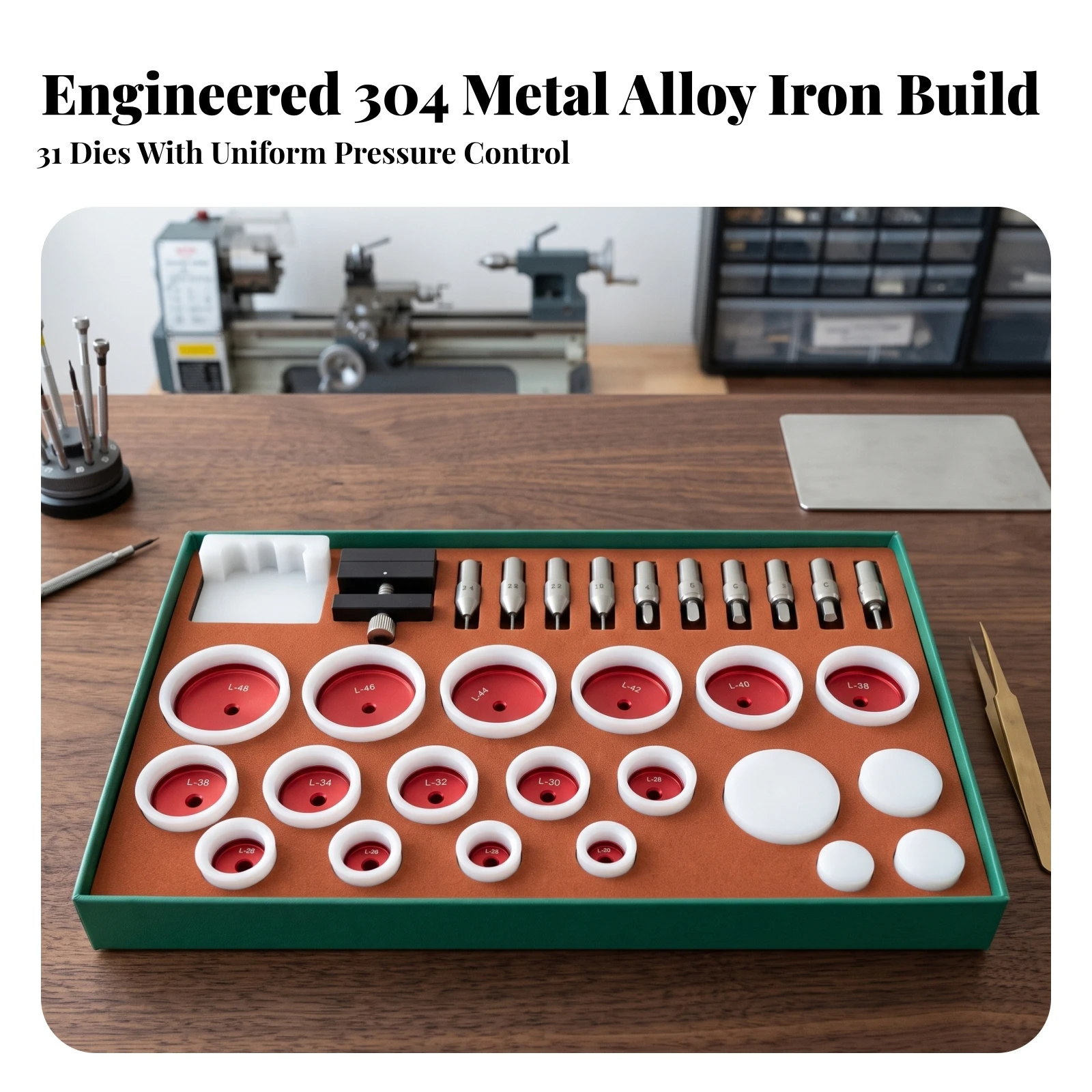 Watch Press with 31-Piece Die Set Professional Watch Repair Press Universal Long-Lasting for Watchmakers, Workbenches