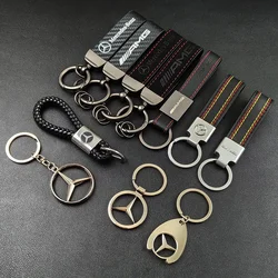 High Grade Metal Leather Car Logo Keychain For Mercedes Benz A B C E GLA GLB GLC GLK CLA ML G Class AMG Keychain Accessories