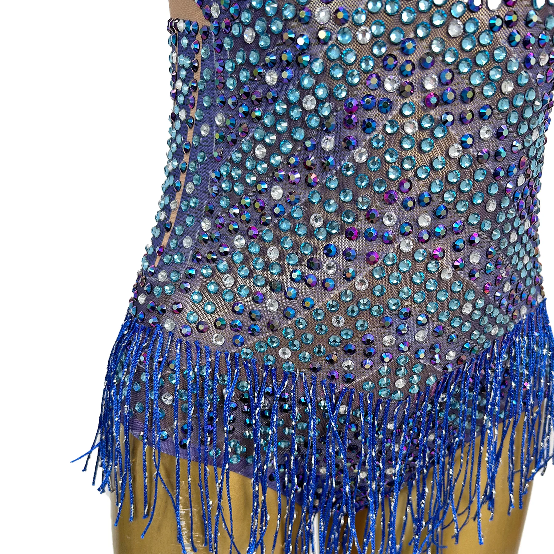 Lanliuxing Luxury Women Evening Party Dress Shining Full Diamond Perspective Mesh Tassel jumpsuit Bar Dancer Performance Costume