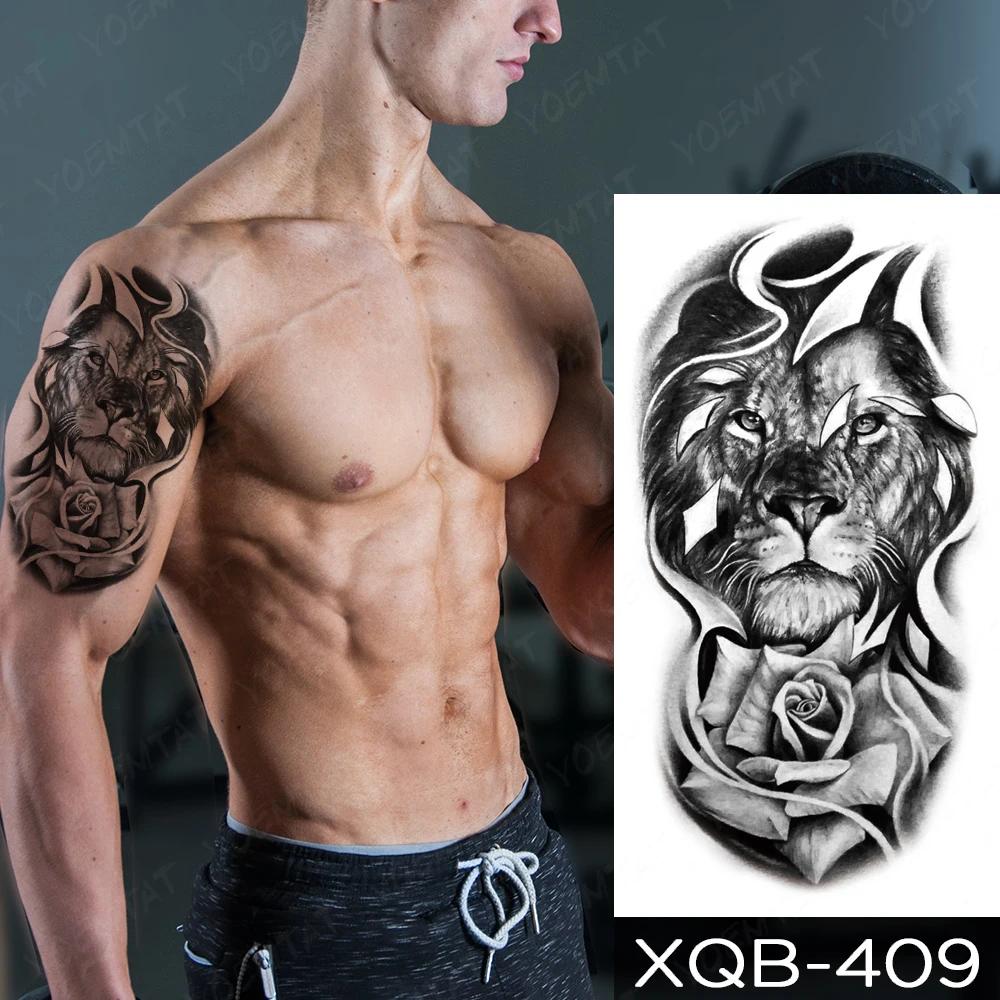 Wholesale Waterproof Temporary Tattoo Sticker Lion Family Flash Tatto Tiger Wolf Moon Crown Flower Body Art Arm Fake Tatoo