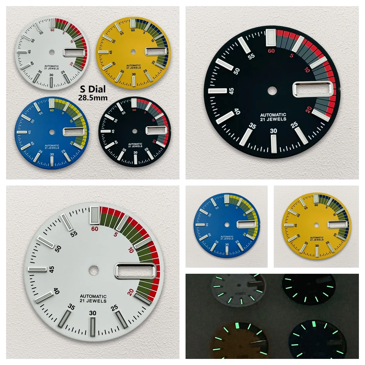 

28.5mm S5 Logo Diving Dial Fit NH36/4R36 Movement Green Luminous Matte Dual Calendar Dial Watch Modification Accessories