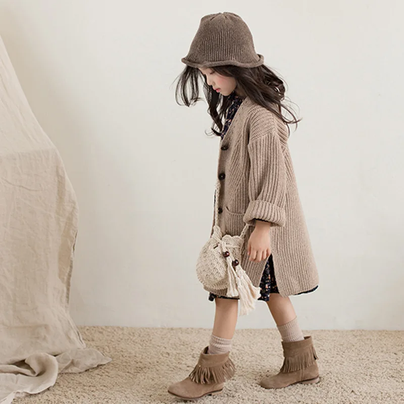 Cardigan épais à col en V pour enfants, veste à poitrine unique, pull pour filles, série Forest, version coréenne, vêtements pour enfants, 19041, 107