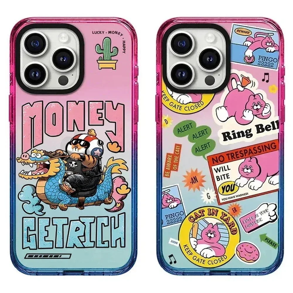 

2.0 Acrylic Colorful Border Cartoon Cat iPhone 11 12 13 14 15 Pro Max Case - Protective iPhone Case