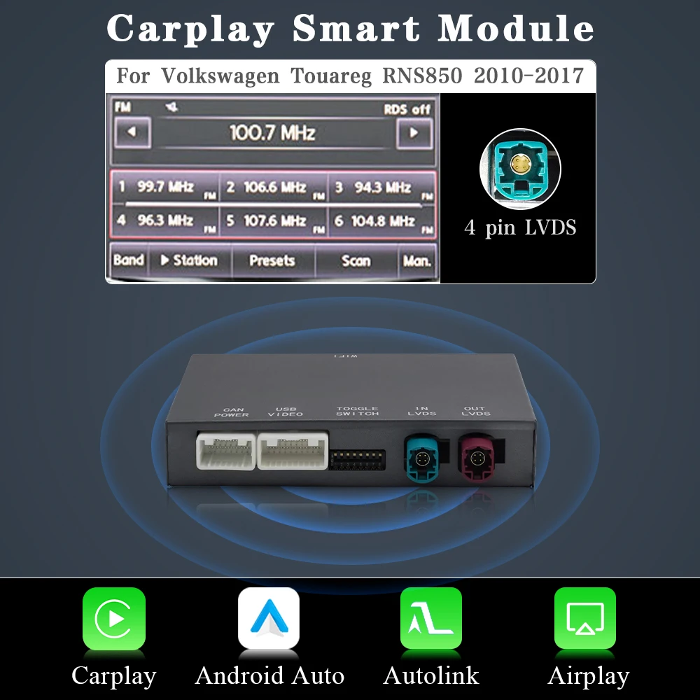 AUTOTOP Draadloze Carplay Android Auto Module voor VW Volkswagen Touareg RNS850 2010-2018 met Spraakbesturing Mirrorlink Multimedia