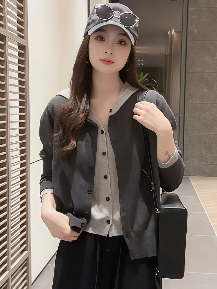 Early Autumn Hat Wide Leg Pants Two-Piece Set Women's Loose Fit Slimming Effect Casual Sle Cotton Blend Breathable