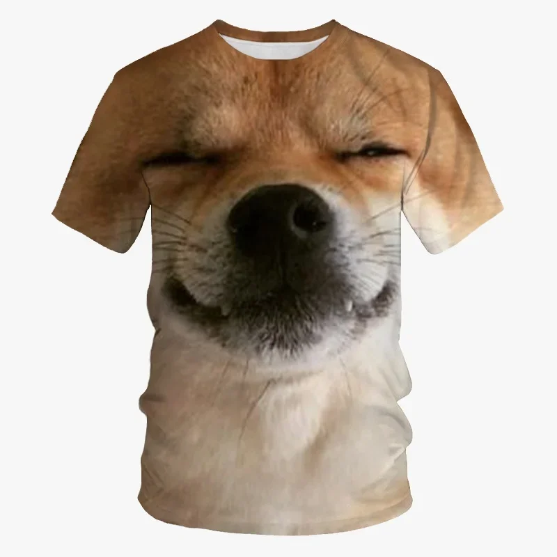 Funny Dog Face 3D Print T-shirt Cool Animal Graphic Crew Neck Short Sleeves Casual Fashion Men's T-Shirt Summer Tops Street Tees