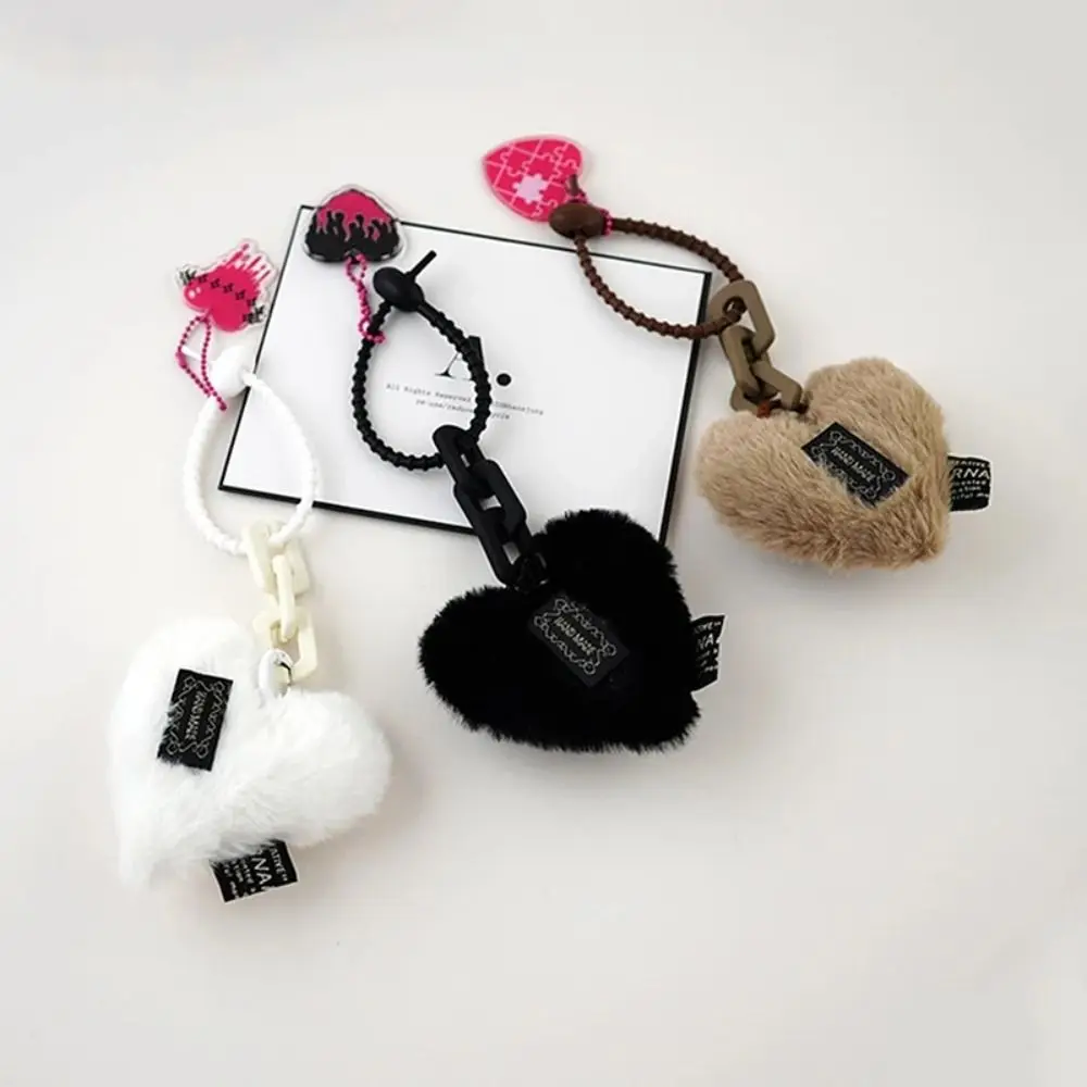 Cute Plush Heart Pendant with Silicone Cord Lightweight Heart Keychain Hanging Ornament Bag Pendant Bag Accessories