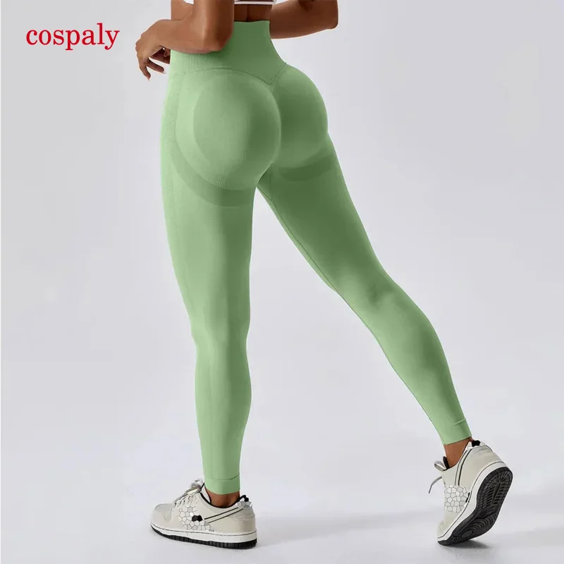 A Seamless Yoga Pant High Elastic Sports Fitness Ribbed Legging Women High Waist Gym Workout Scrunch Butt Running Training Leggi