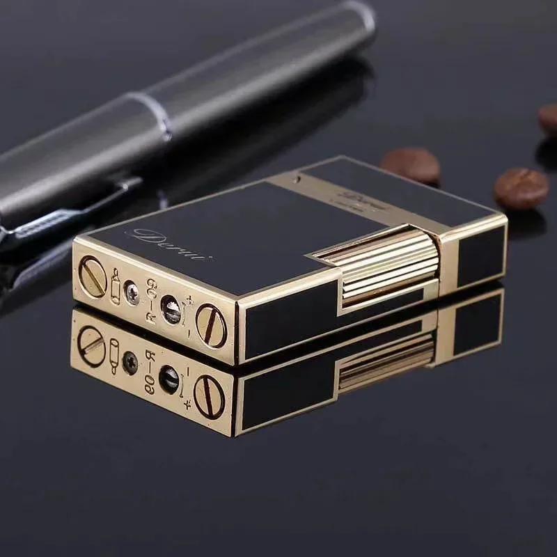 2024 DERUI Business Gas Lighter Compact Jet Butane Engraving Metal Gas Bright Sound Cigarette Lighter Inflatable No Gas