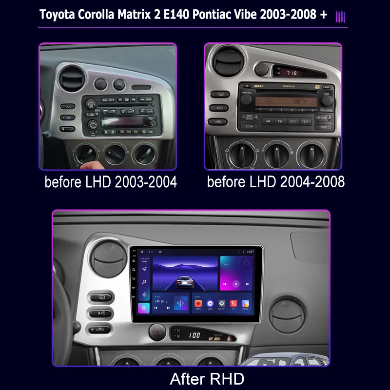 roadivox Android car radio for Toyota Corolla Matrix 2 E140 Pontiac Vibe 2003 2008  GPS Navigation video Multimedia Player