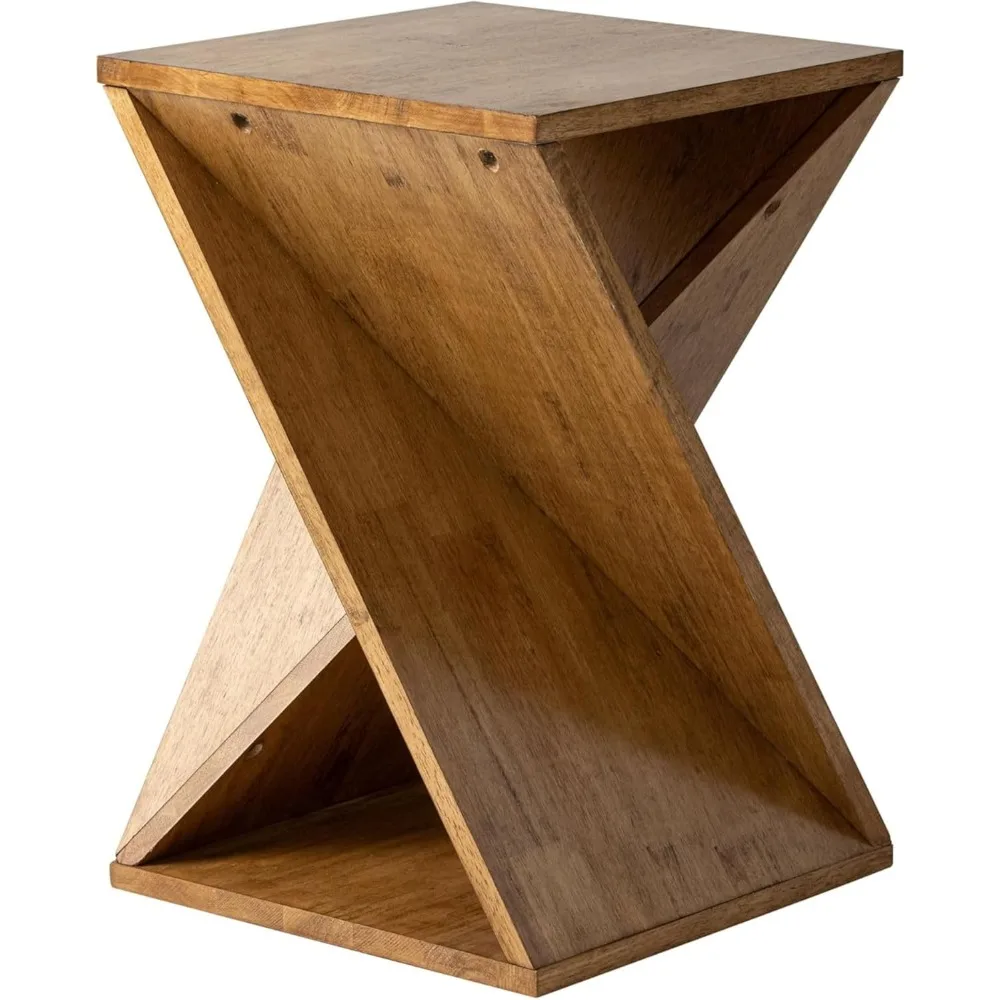 

Farmhouse End Table Square Solid Wood Pedestal Side Table Rustic Plant Stand with Twisted Design for Living Room, Bedroom, Offic