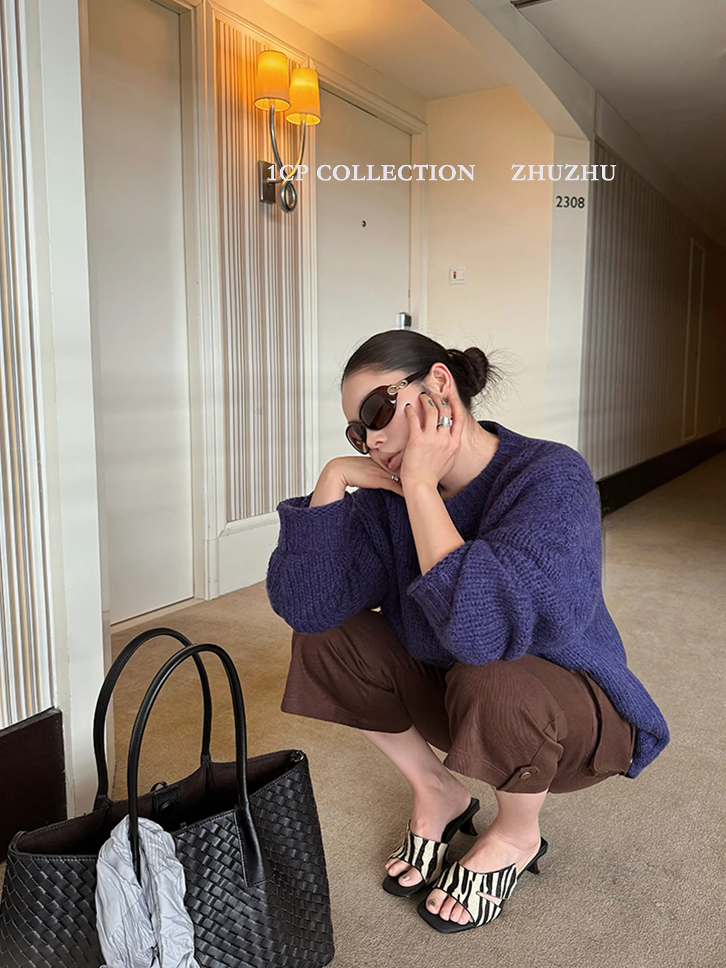 

Женский шерстяной вязаный свитер, фиолетовый, свободный, ленивый, осенний, новый, коричневый, камуфляжный трикотаж, теплый, круглый, Ne