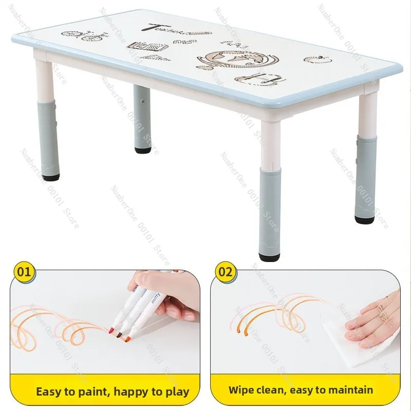 Children Liftable Learning Table and Chair Set, Kindergarten Furniture Household Writing Desk for Kids