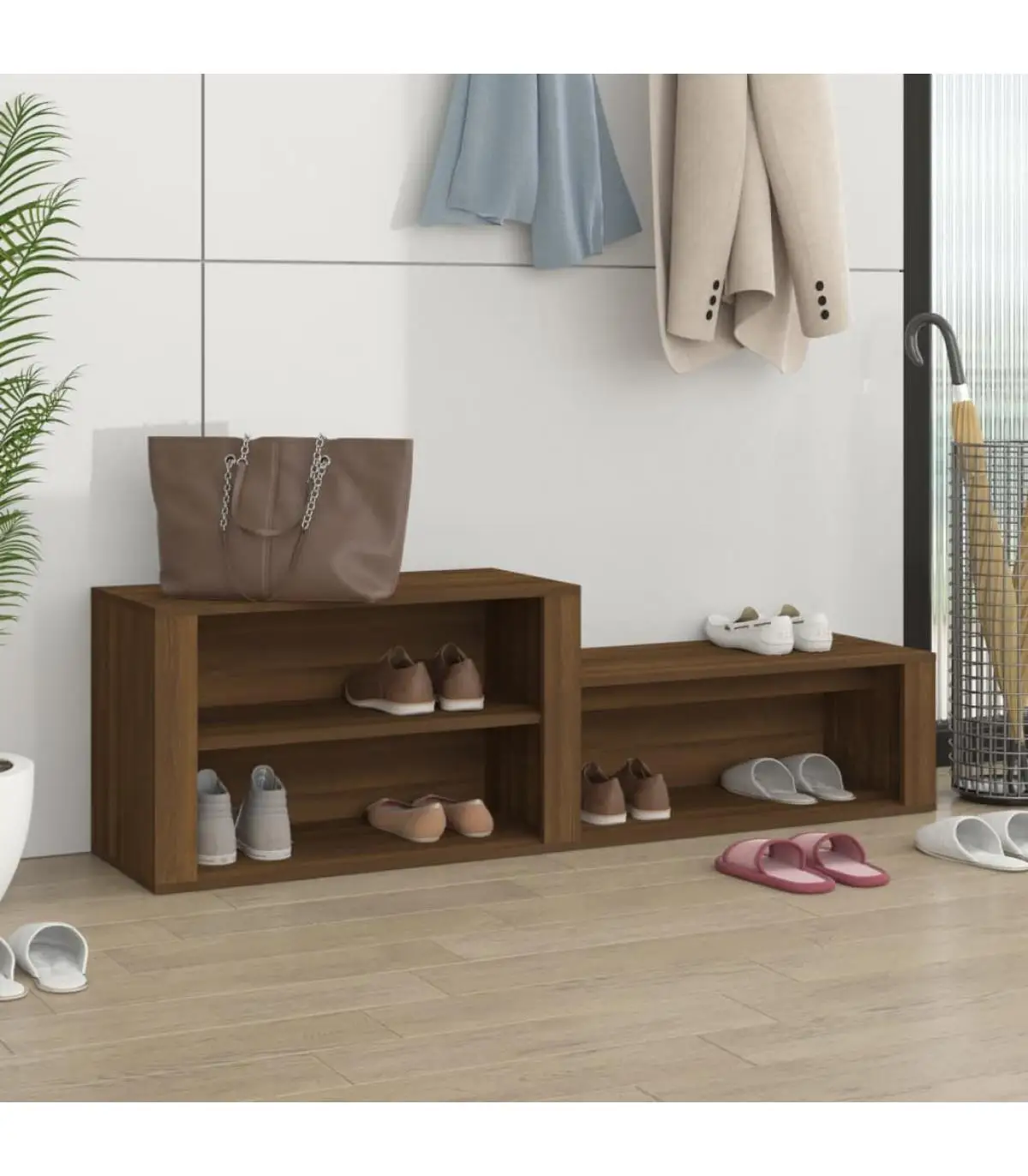 Shoe Rack & Shoe Organizers Shoe Cabinet Brown Oak Wood Plywood 150x35x45 cm