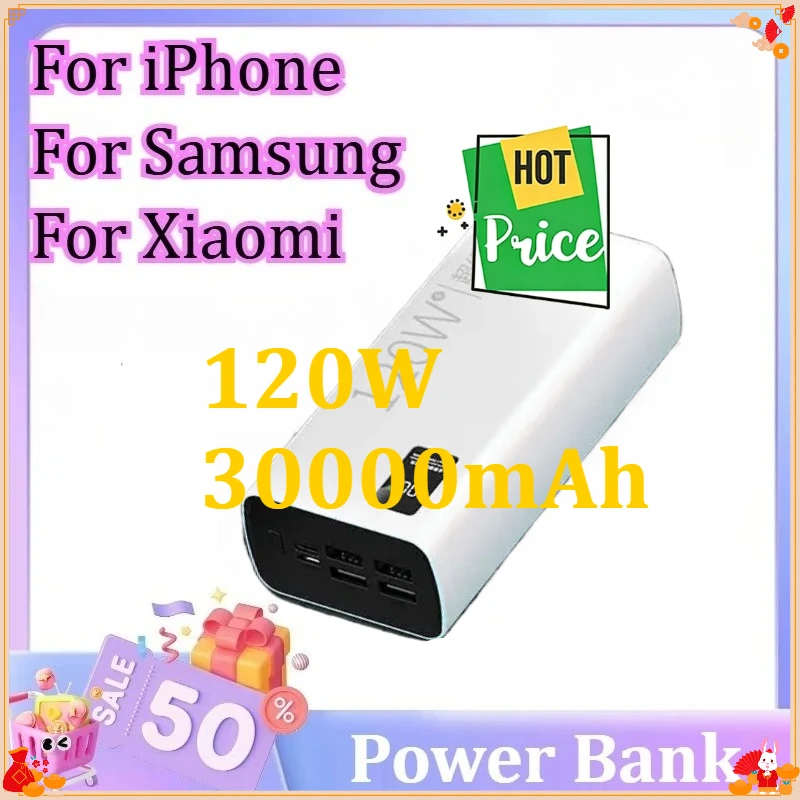 

30000mAh 120W Large Capacity Power Bank Fast Charger For iPhone For Samsung For Xiaomi USB C External Spare Battery Portable