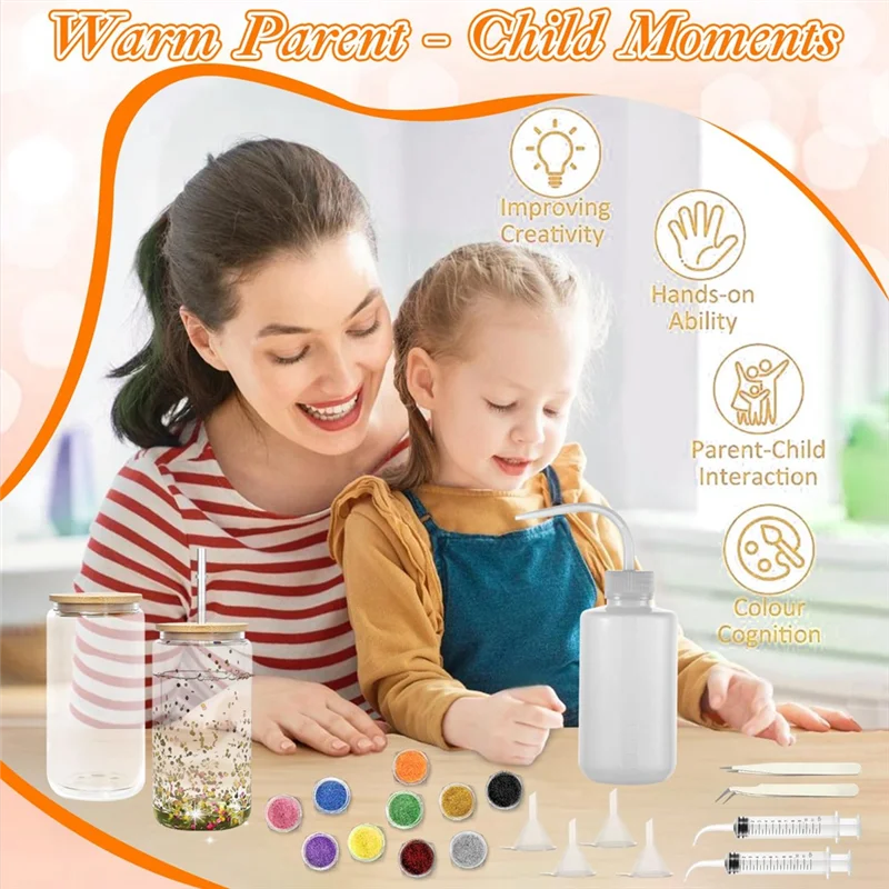 مجموعة أدوات ABZL Snow Globe Tumbler DIY مع 20 قطعة من لوازم، وزجاجة ضغط بلاستيكية وزجاجات لامعة متضمنة
