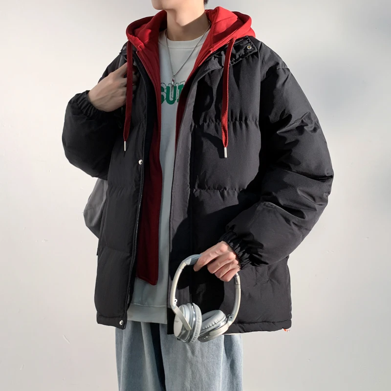 

Thickened Quality Warm Fake Two-piece Bread Jacket Unisex Loose Versatile Detachable Hooded Jacket Korean Style New Men's Parkas