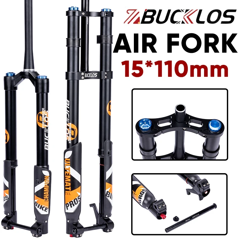 

BUCKLOS Mountain Bike Boost Suspension Fork 29Inch 15*110mm Dual Crown Inverted Fork Thru Axle Disc Brake MTB Fork Bicycle Parts