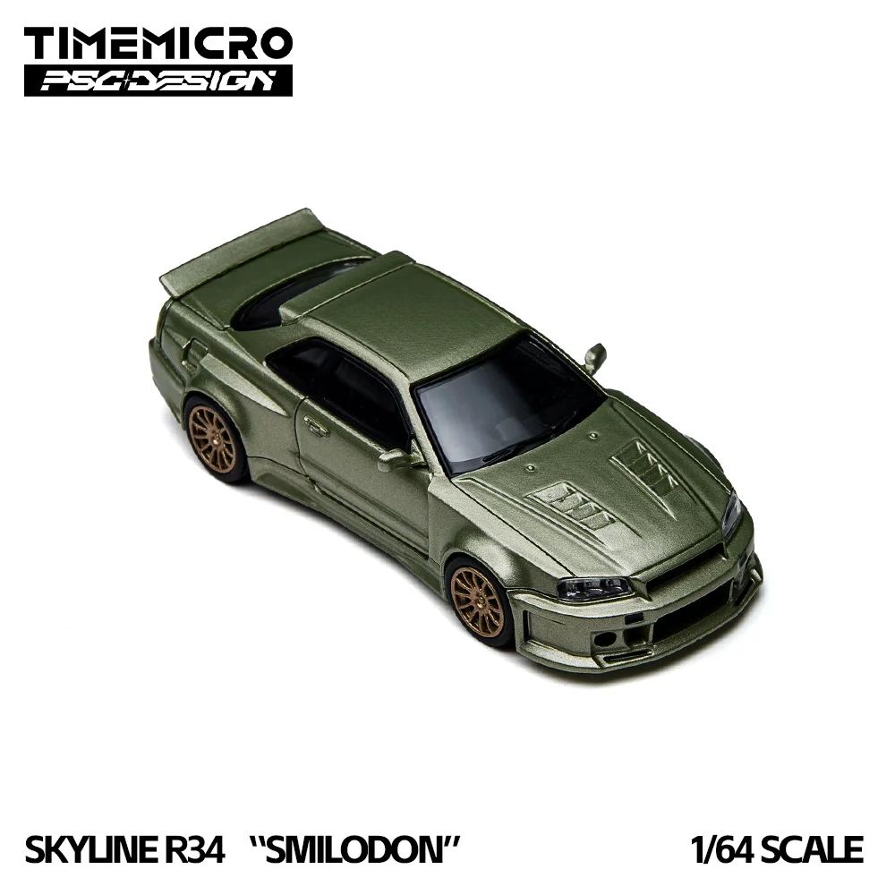 *Pre-sale*TimeMicro 1:64 Skyline GTR R34 Smilodon Jade Dark Green Diecast Alloy Car Model Simulation Vehicle Collection Gift - Image 5