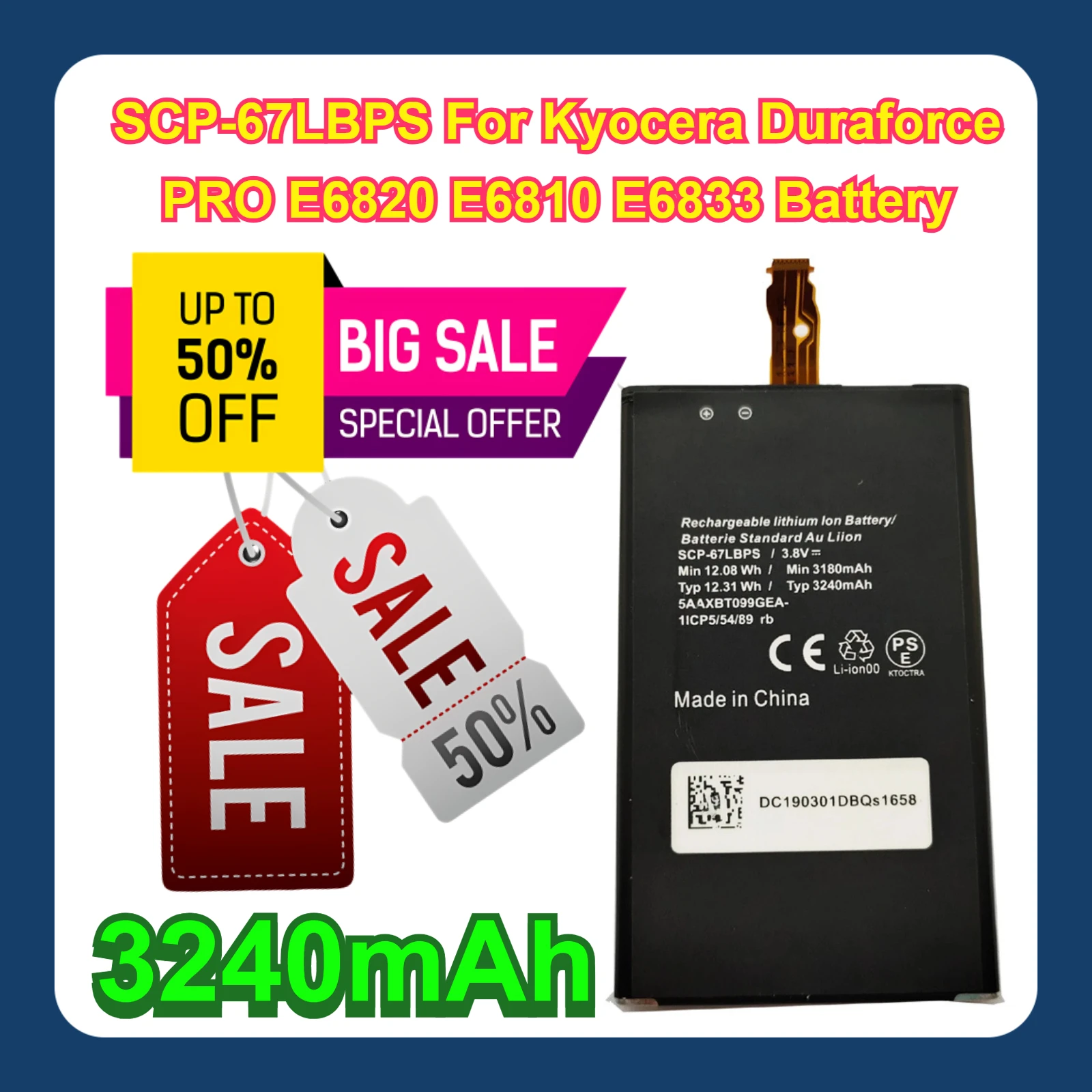 3240mAh SCP-67LBPS For Kyocera Duraforce PRO E6820 E6810 E6833 Battery