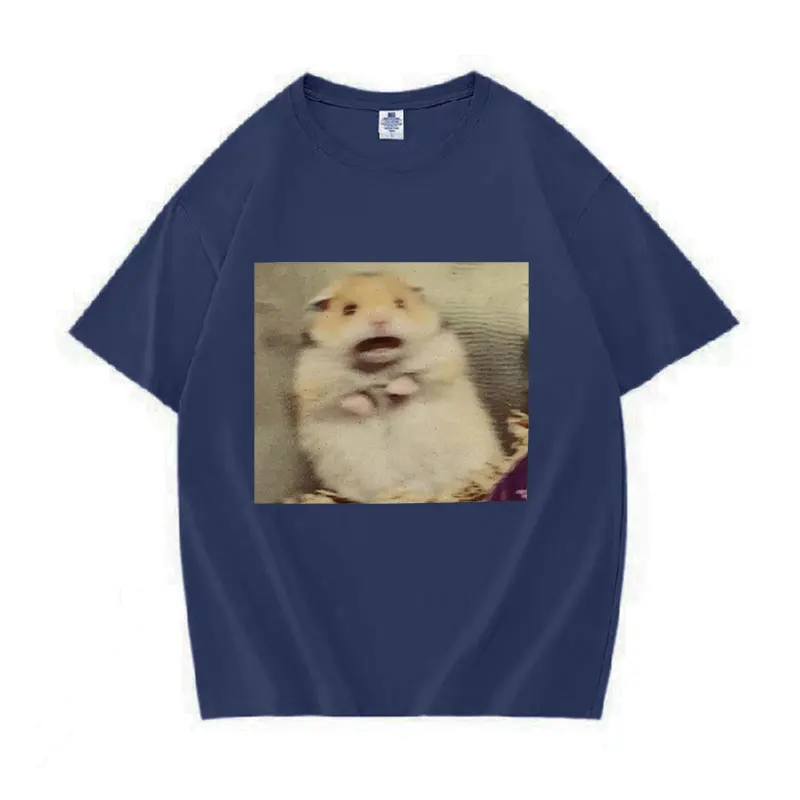 Funny Scared Hamster Meme Graphic T-Shirt Men Women O-Neck Fashion Short Sleeve T Shirt Retro Clothing Oversized Cotton T-shirts