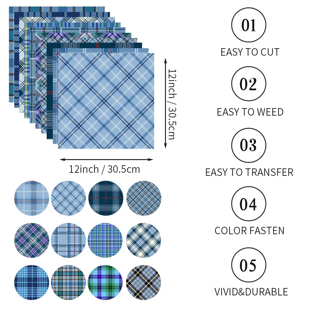 WOWOCUT Plaid Infusible Transfer Ink Sheet 12X12 in Blue Sublimation Transfer Paper Ink for Mug Press for DIY T-Shirt Transfer