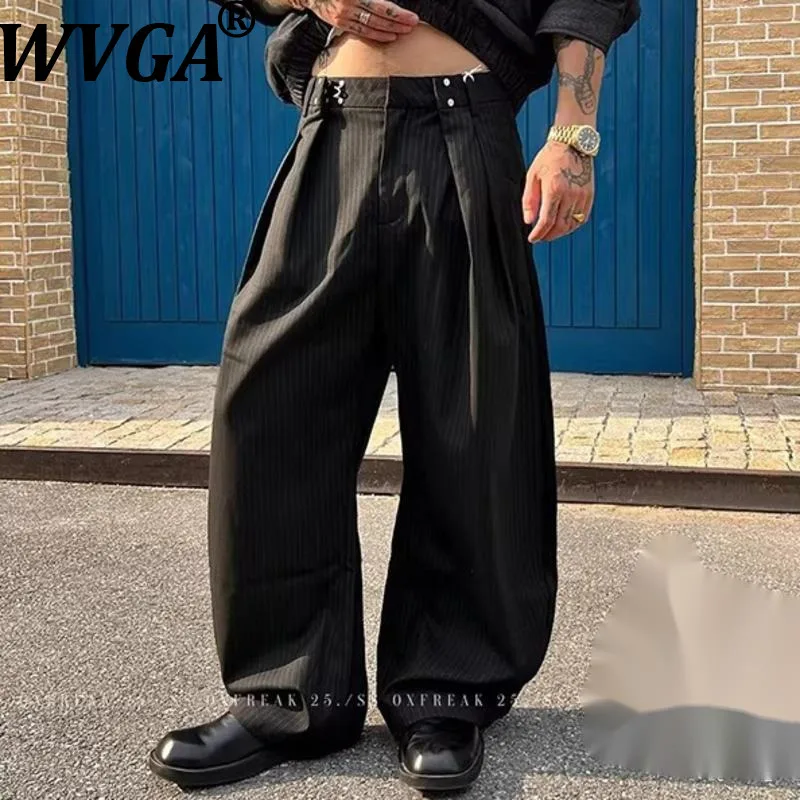

Мужские широкие брюки WVGA в темном стиле с плиссировкой и полосками, модные, легкие, люксовые, осенне-зимние, нишевые, шикарные, повседневные, уличный стиль W21564