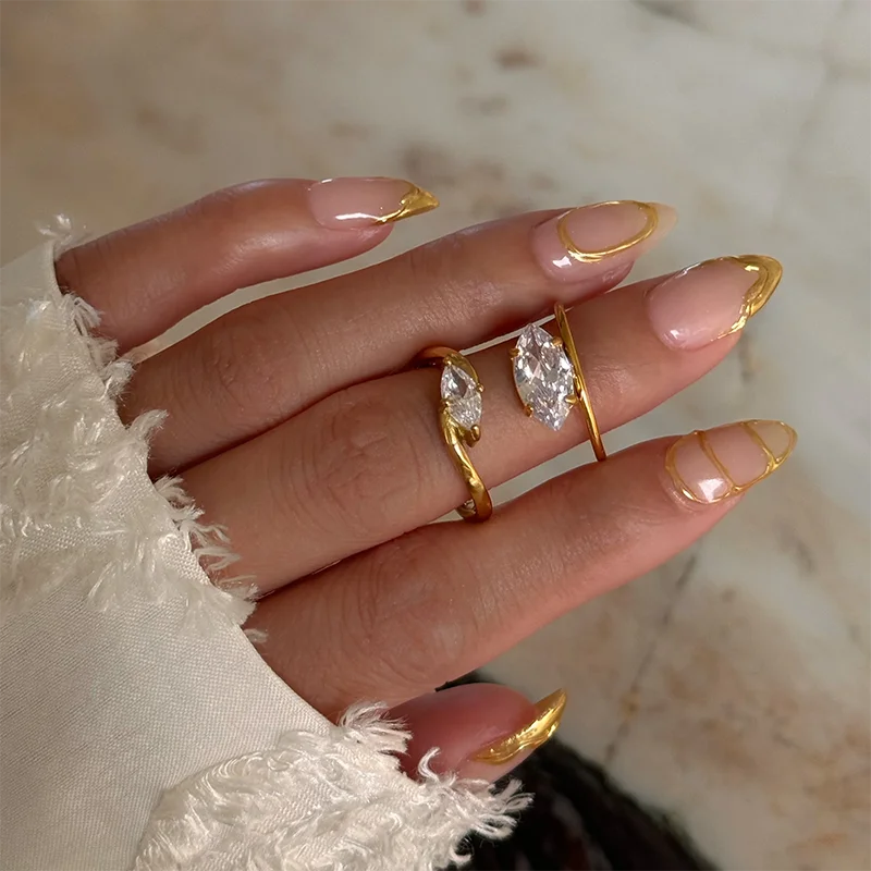 Eye oval cz stone dainty rings stainless steel rings for women minimalist delicate stainless steel jewelry non tarnish