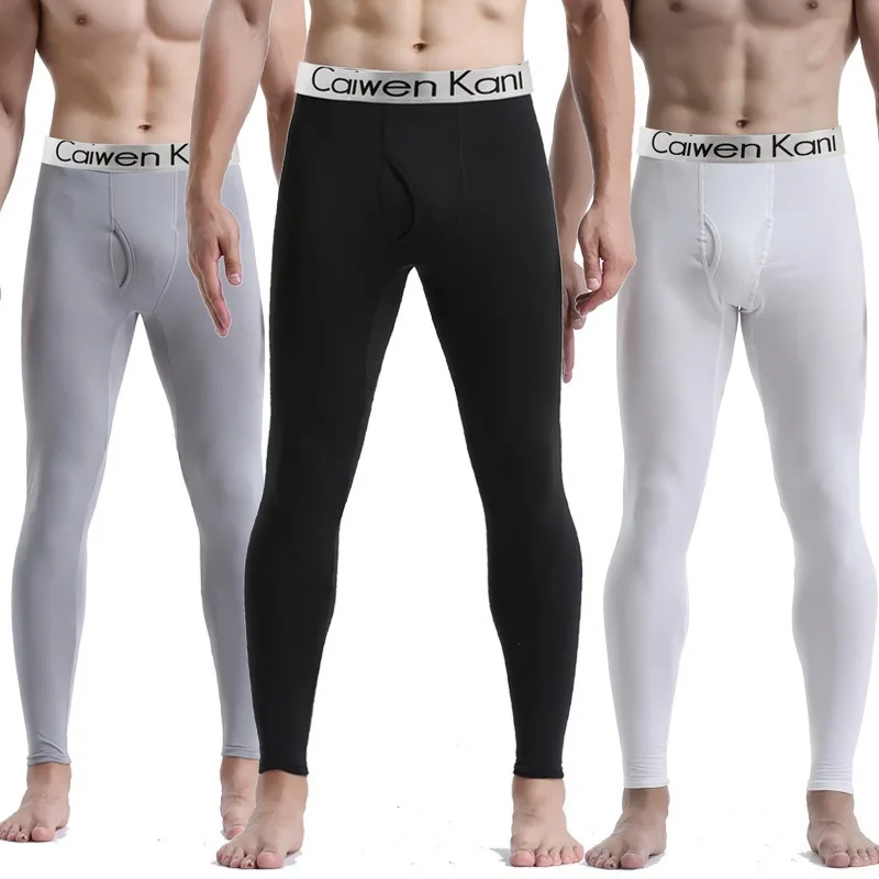 

Men's Thin Fleece Lined Tight Fit Autumn Pants Warm Base Layer Trousers Fashionable Winter Thermal Underwear Single Layer