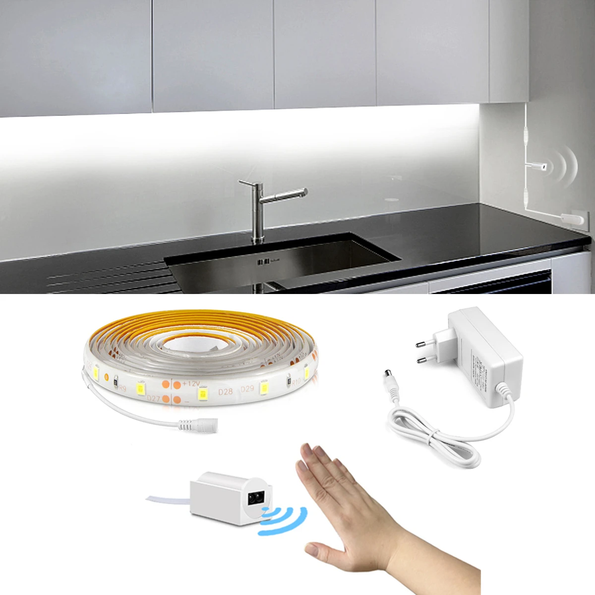 1M/2M/3M/4M/5M 12V Hand Sweep Waving ON OFF Sensor Night Light Motion Backlight LED Light Strip TV Kitchen Under Cabinet Lamp