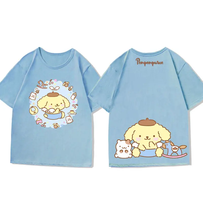 

Детская футболка Pudding Dog Sanrio из чистого хлопка с двусторонним принтом, комплект для родителей и детей, летняя свободная футболка