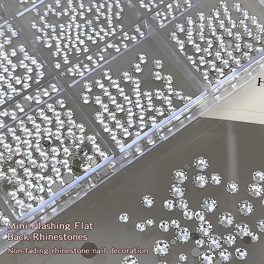 Wielorozmiarowe, płaskie, okrągłe cyrkonie z błyszczącymi kryształkami do zdobienia paznokci, akcesoria do manicure DIY.