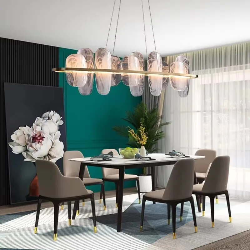 Luxury Gold Ring 40/60/80/100cm Chandelier Cloud Glass Adjustable Ceiling Pendant Light Dimmable Living Room Dining Room Fixture