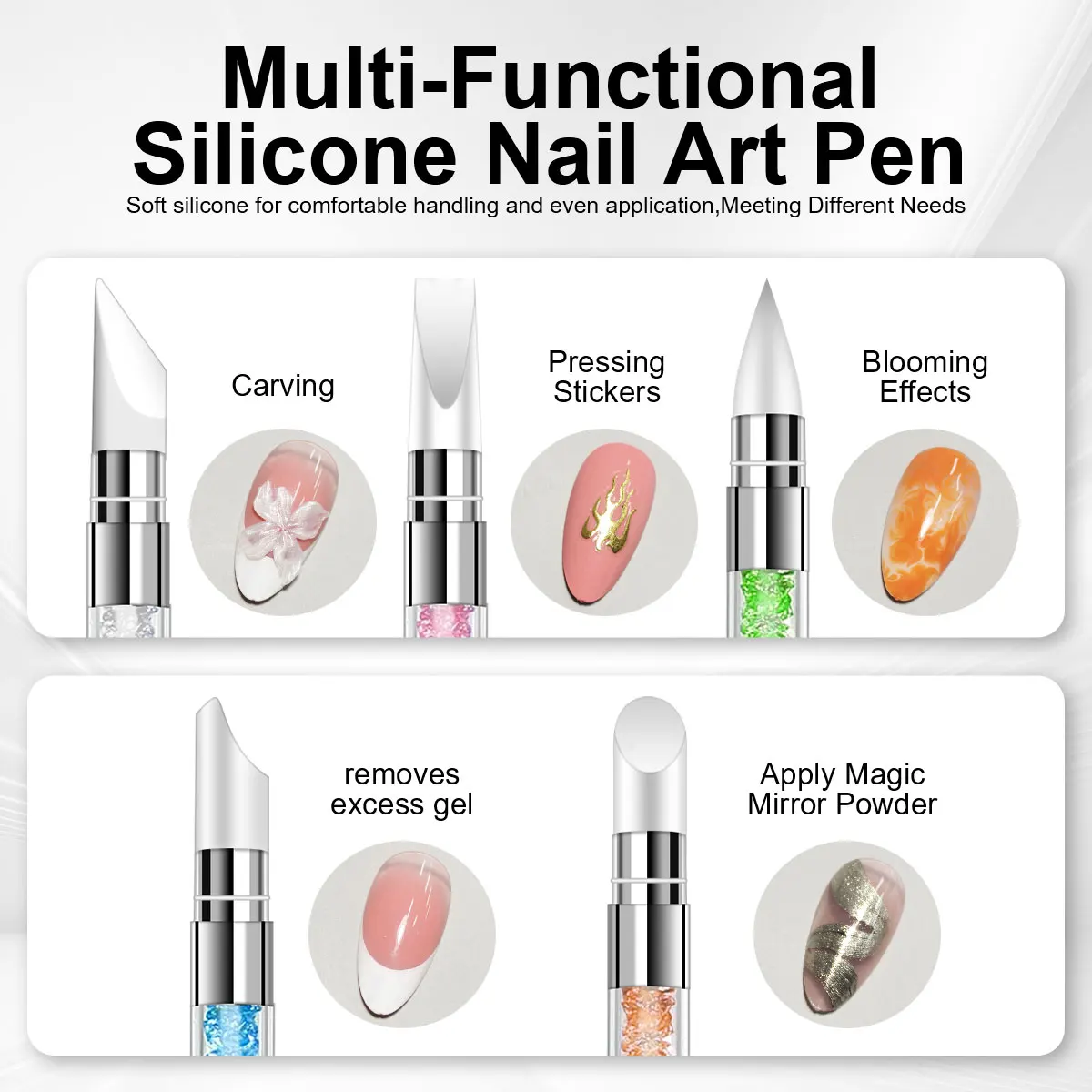 5 pezzi/set penna per scultura per nail art cristallo colorato a doppia testa in silicone per intaglio pennello per pittura floreale strumento per manicure fai da te