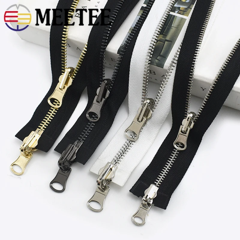 Meetee 1pc 60-120cm 5# 8# Metal Rotary Slider Open-End Zipper Reversible Double Sided Zippers for Jacket Sewing Spin Zip Head