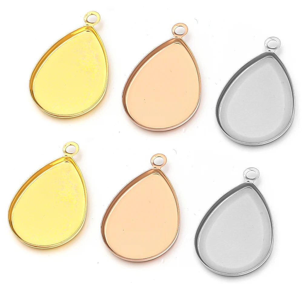 10pcs 18x25mm Inner Size 3 Colors Drop Style Stainless Steel Cameo Cabochon Base Setting Charms Pendant Necklace Findings